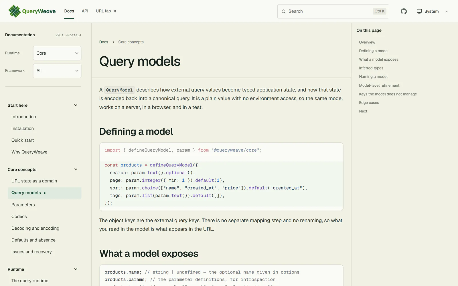 Documentation page on query models